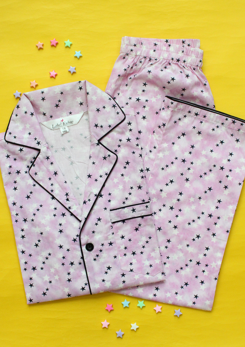Starry Sky Kids Unisex Night Suit Set- Pink