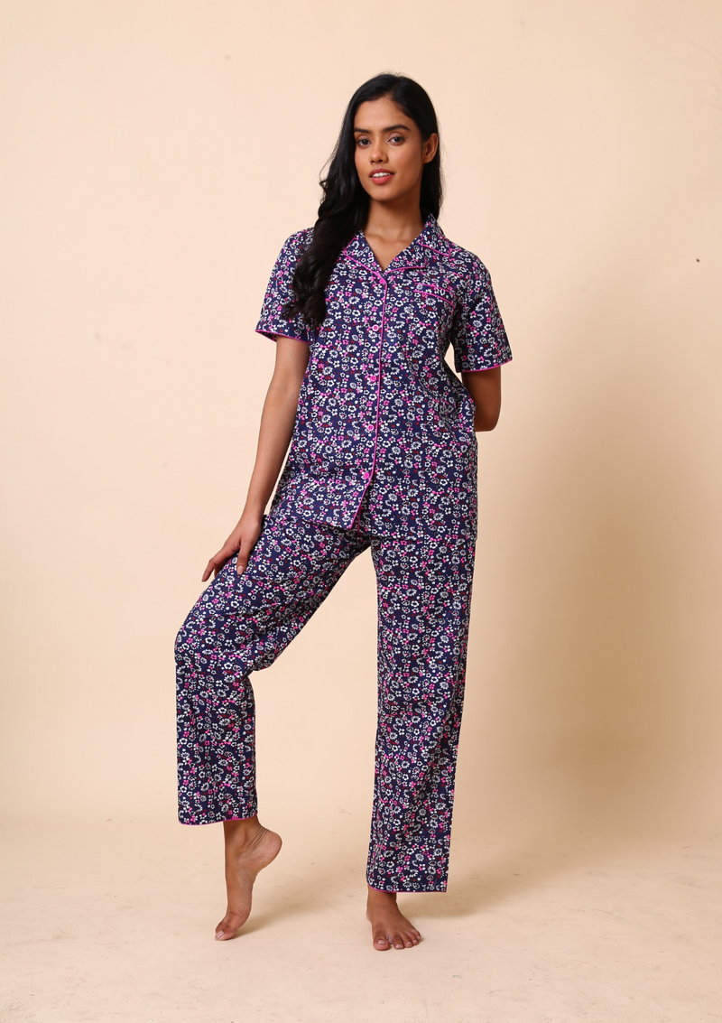 Blue Botanical Night Suit Set
