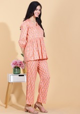 Peach Boota Short Kurti Set