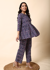Blue Botanical Peplum Set