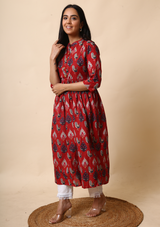 Peacocks Red Printed Cotton Kurta