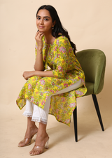 Yellow Floral Cotton Straight Kurta