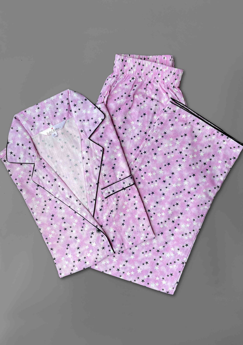 Starry Sky Night Suit Set - Pink
