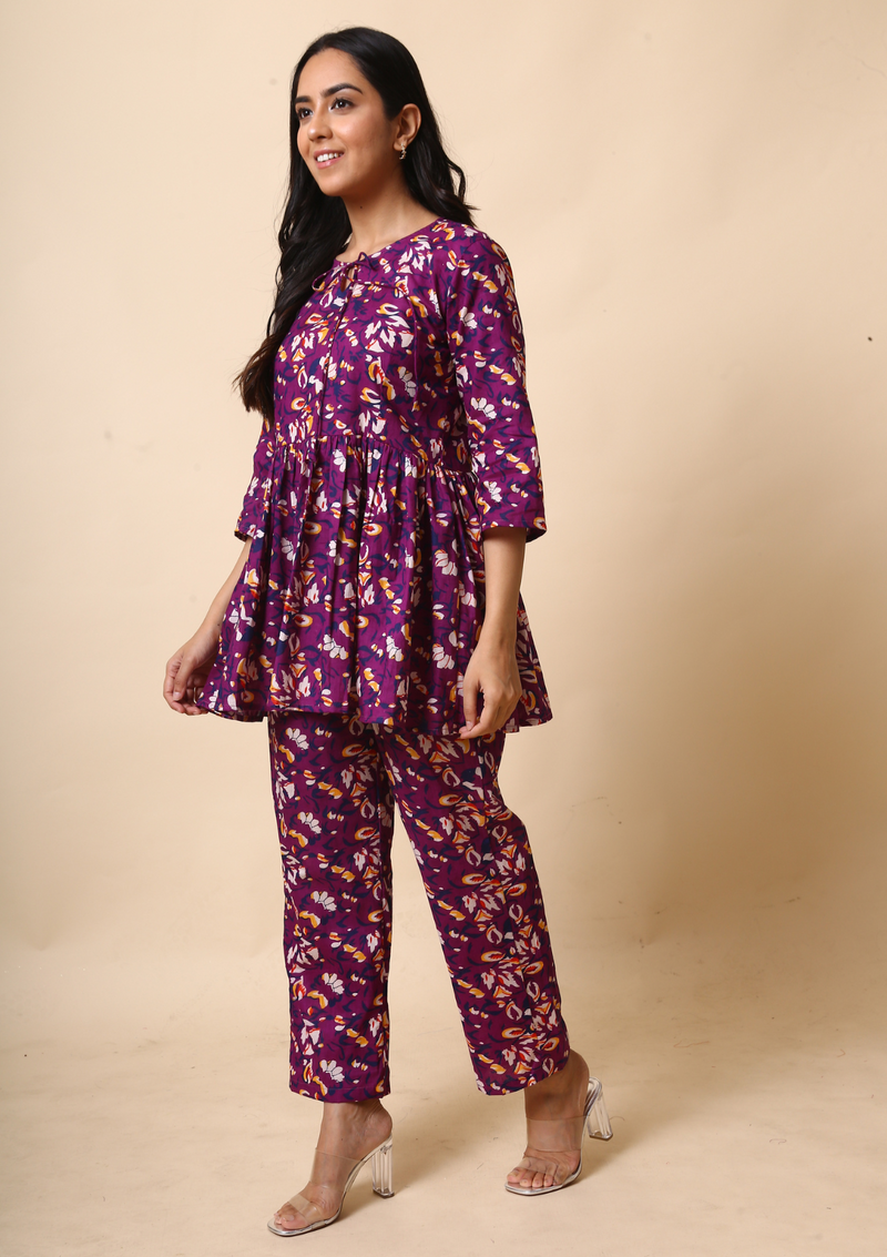 Purple Floral Peplum Set