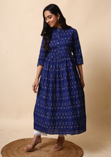 Blue Ikkat Print Cotton Long Kurta