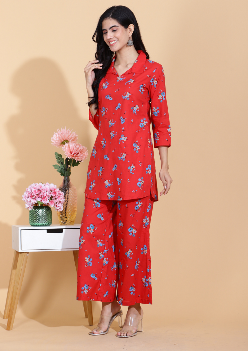 Red Flowery Palazzo Set