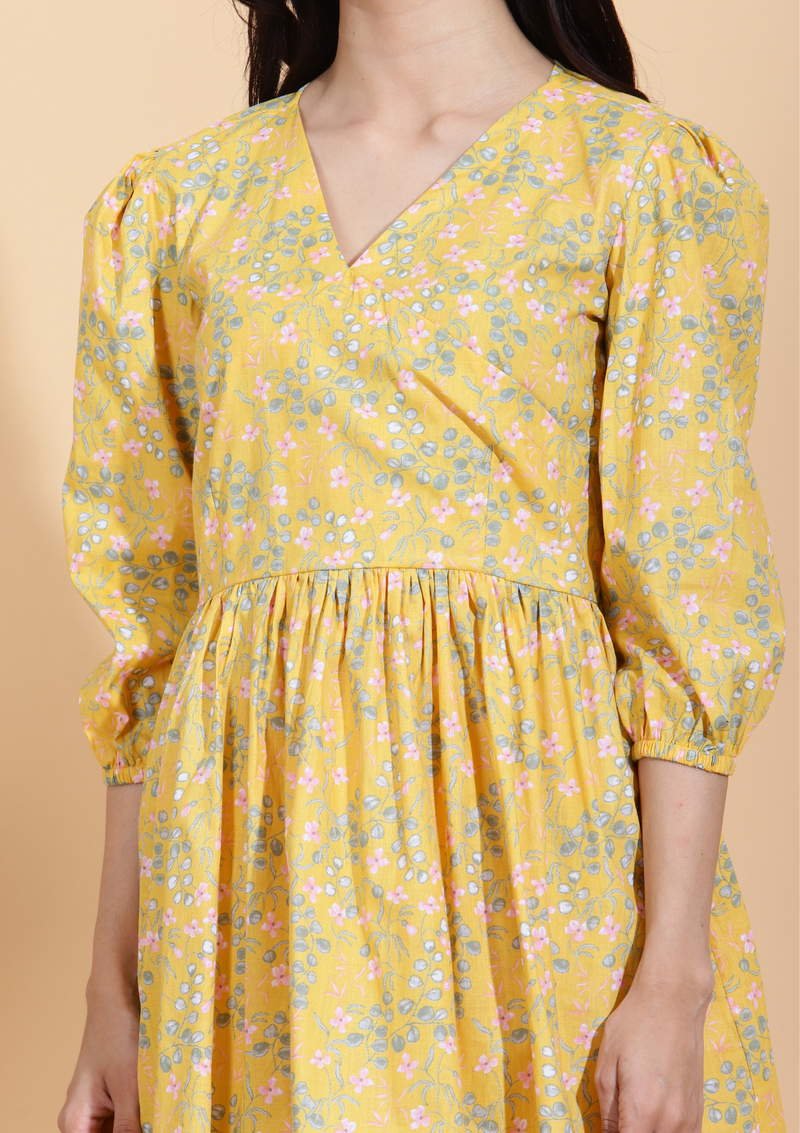 Yellow Flora Short Kurti Set