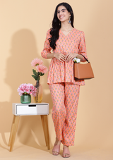 Peach Boota Short Kurti Set