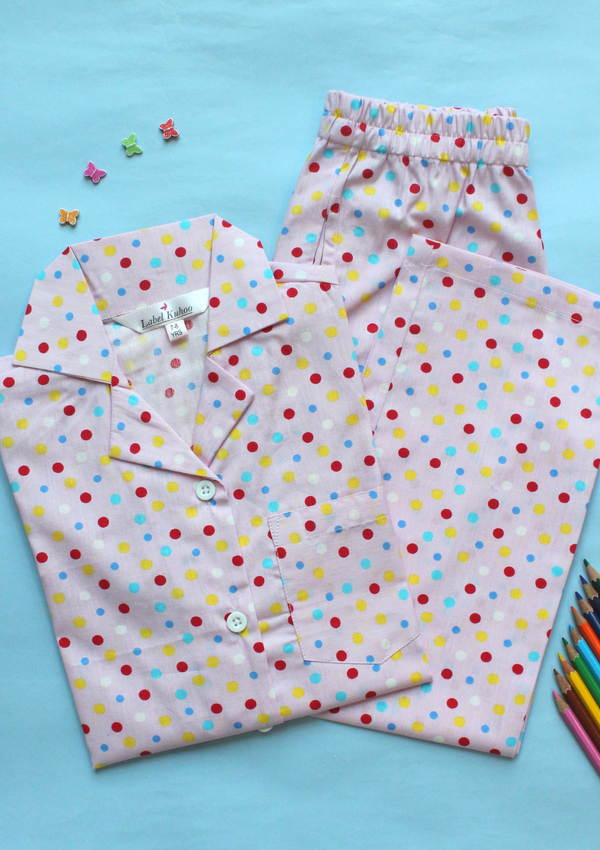 Pink Polka Kids Unisex Night Suit Set