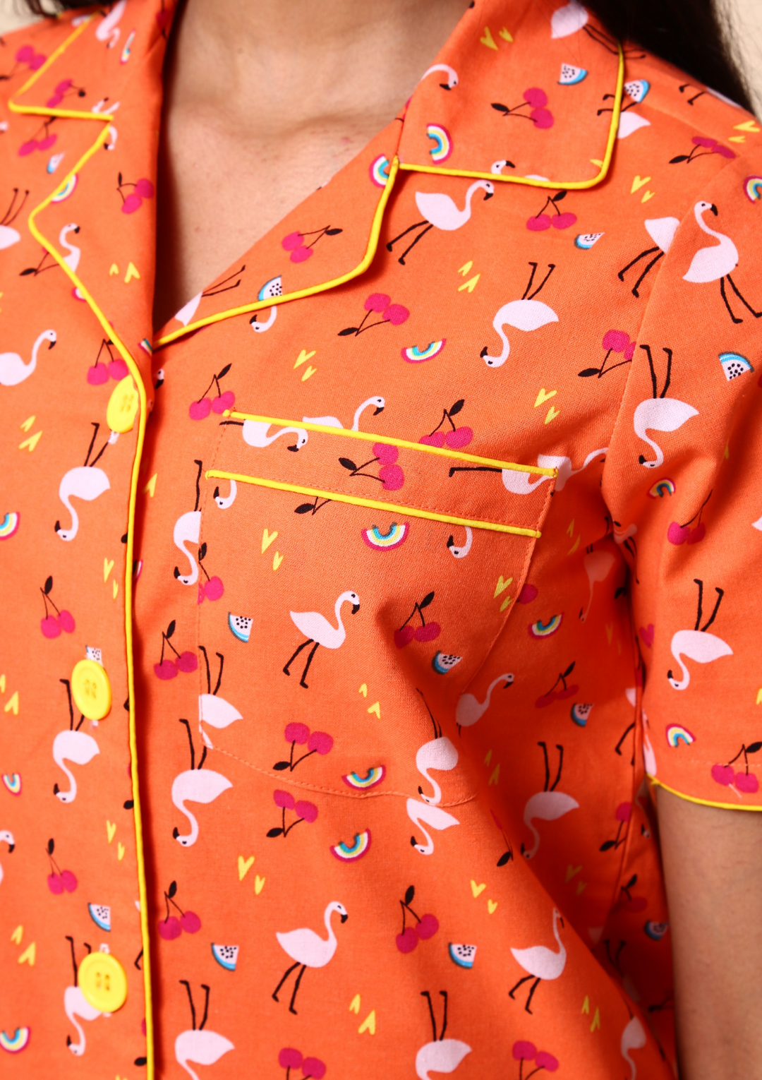 Orange Flamingo Night Suit Set