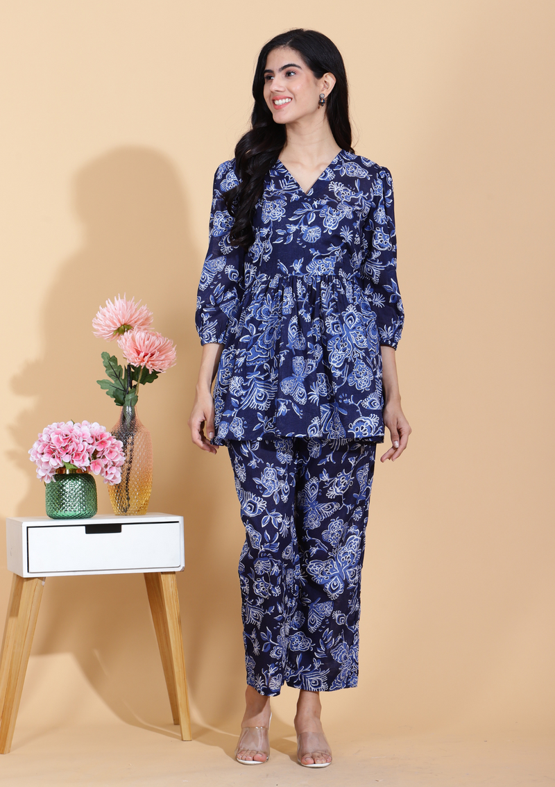 Flora Blue Short Kurti Set