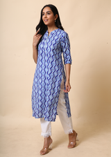 Blue Print Cotton Straight Kurta