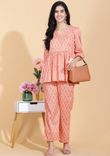 Peach Boota Short Kurti Set