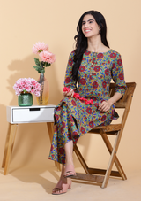 Red Flower Kurta Set