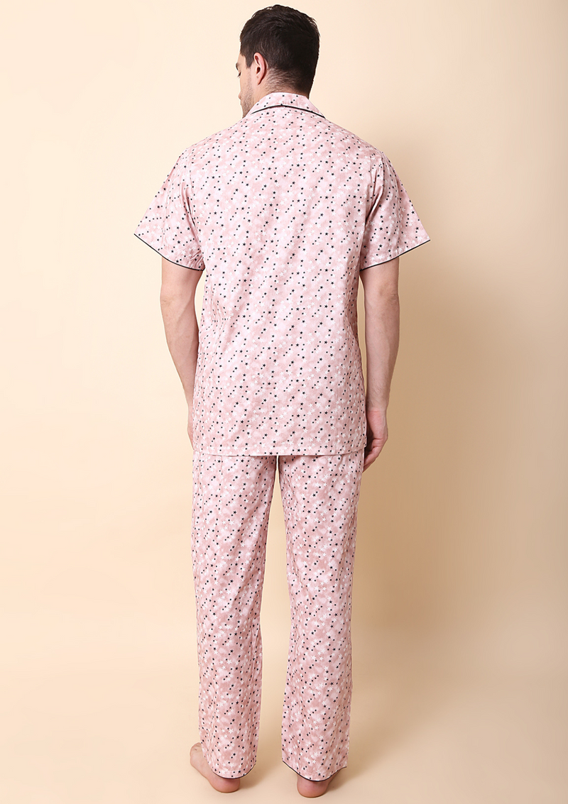 Starry Sky Men Night Suit Set - Beige