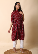 Maroon Printed Cotton Kurta