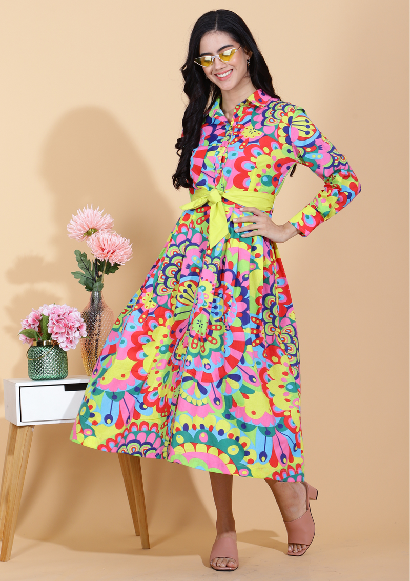 Multicolour Dress With Belt