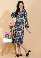 Black Flower Dress With Belt