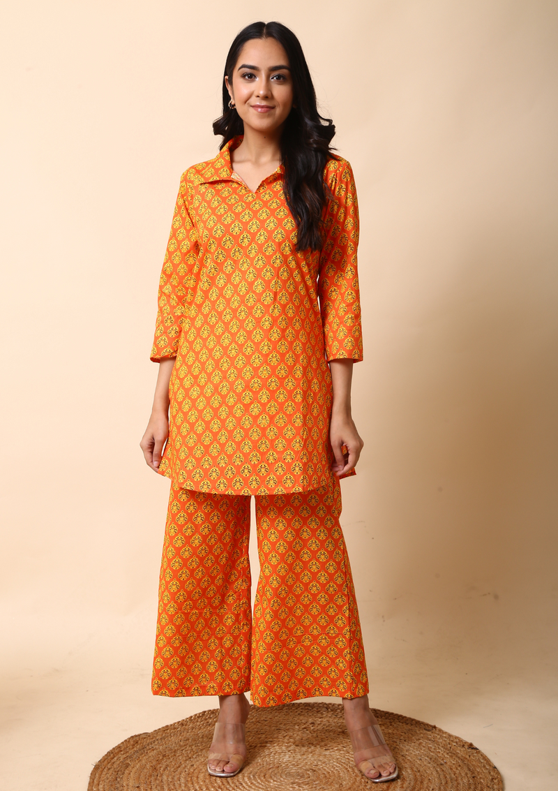 Orange Boota Palazzo Set - Label Kuhoo