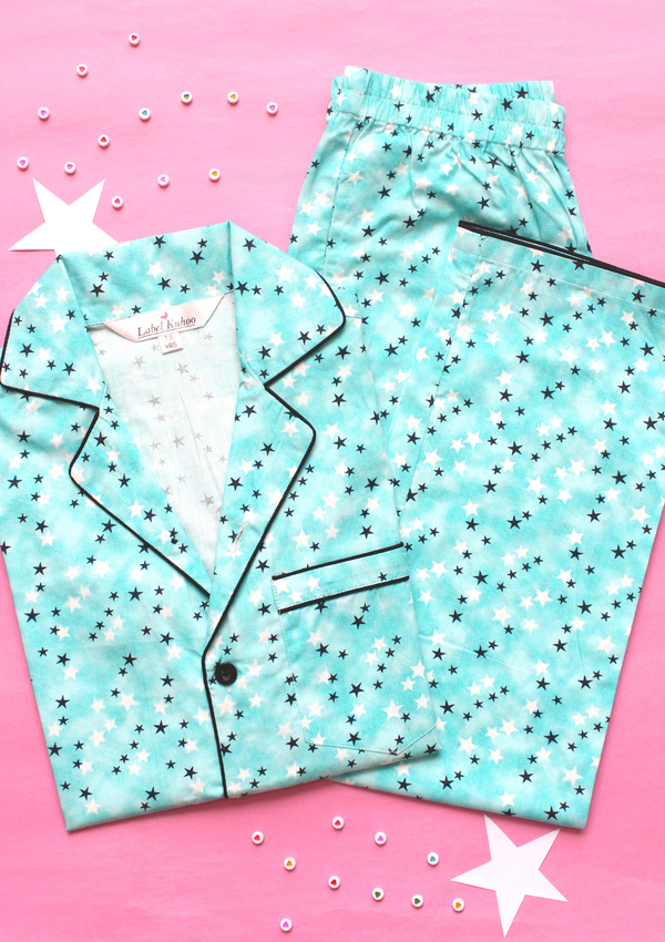 Starry Sky Kids Unisex Night Suit Set- Blue