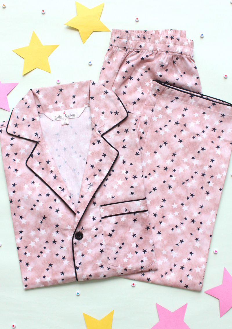 Starry Sky Kids Unisex Night Suit Set- Beige