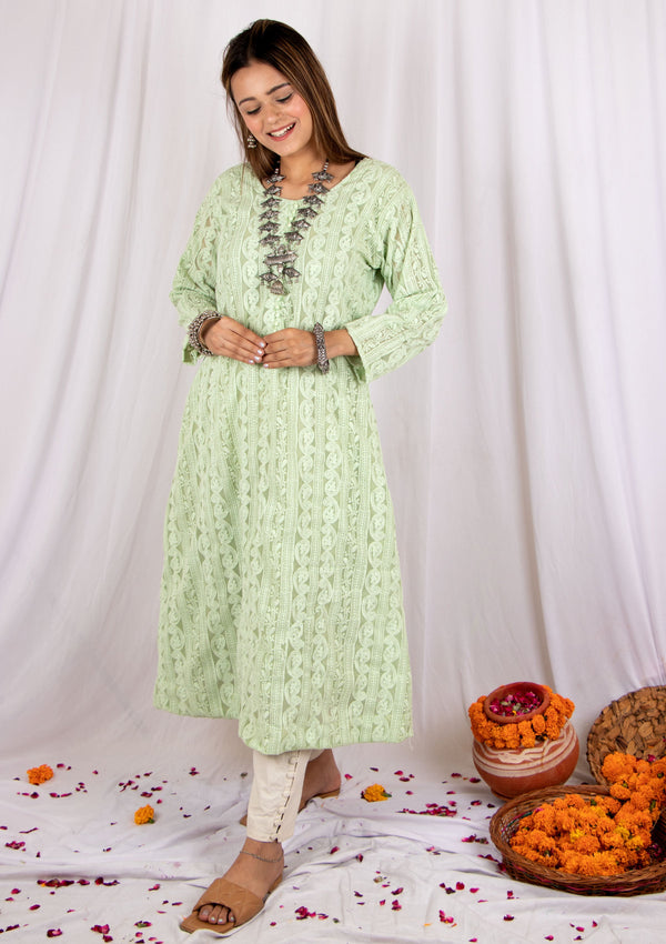 Ira Chikankari Kurta - label Kuhoo
