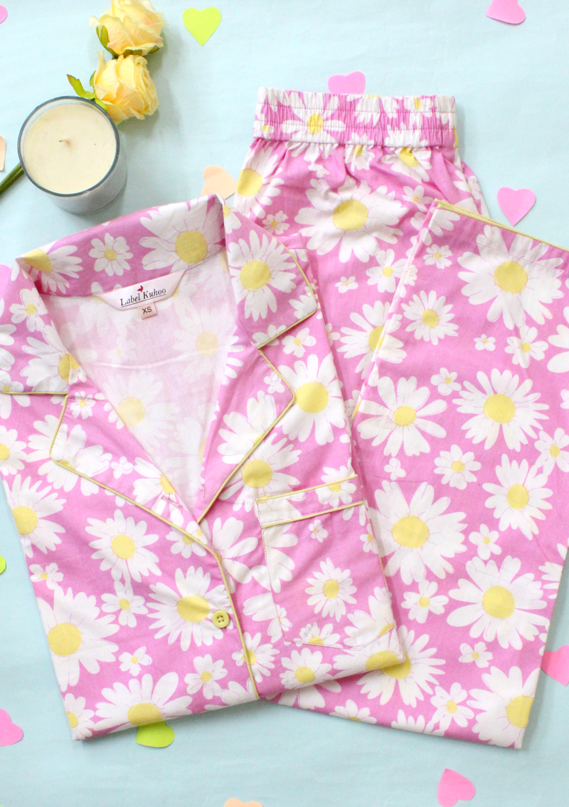 Pink Daisies Night Suit Set