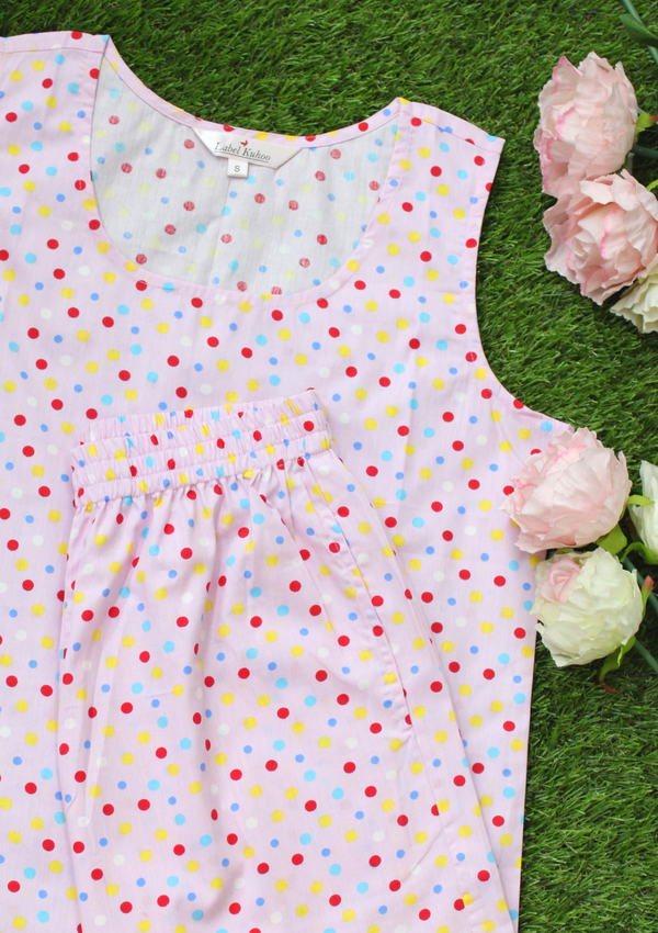 Pink Polka Sleeveless Shorts set